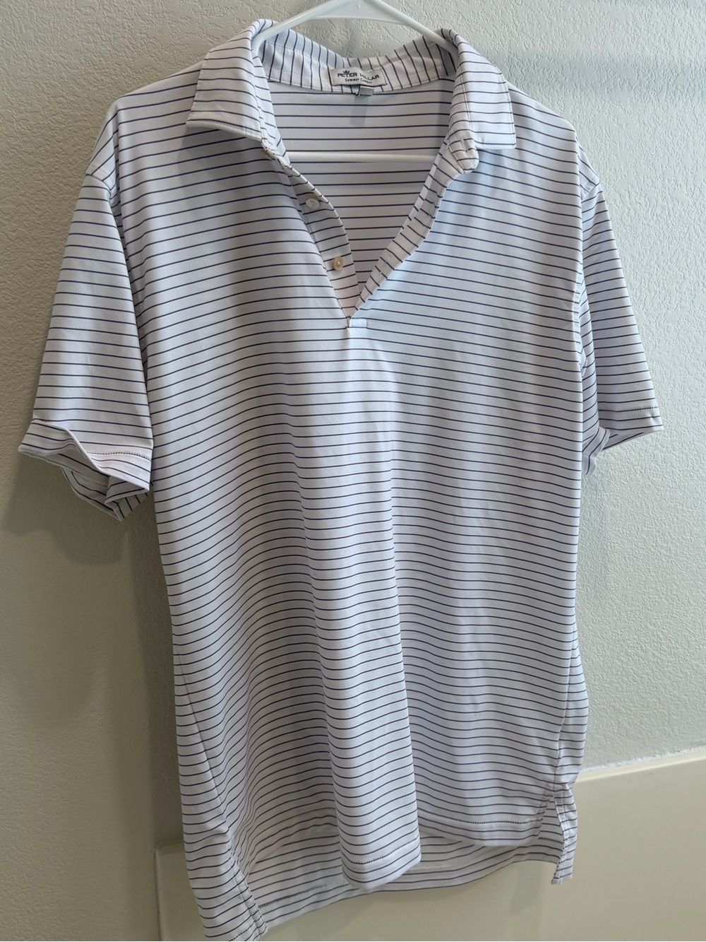Peter Millar Summer Comfort Men's White Purple-Striped Polo Shirt Medium